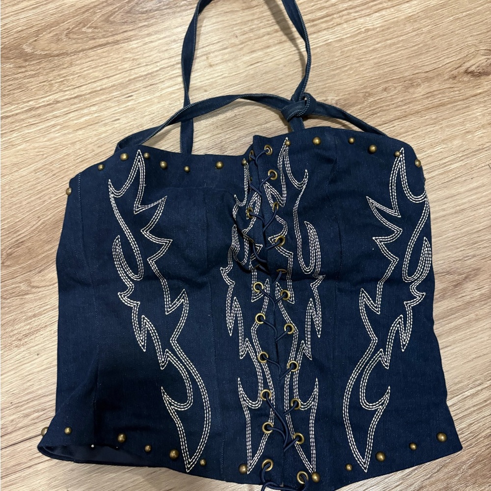 Windsor Navy Corset with Stud Detail